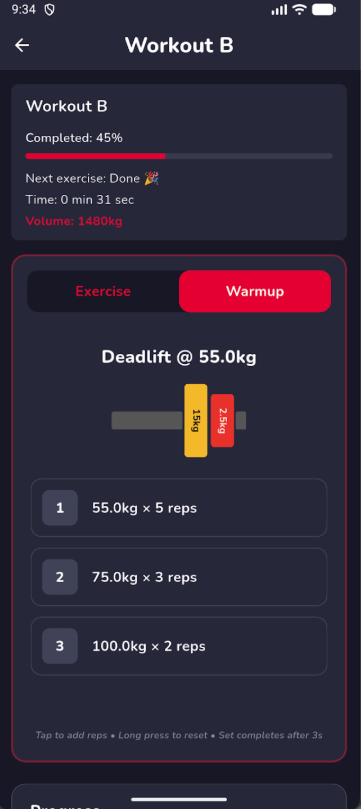 Warmup set calculator